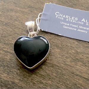 Signed Rainbow Obsidian Charles Albert Silver Heart Pendant